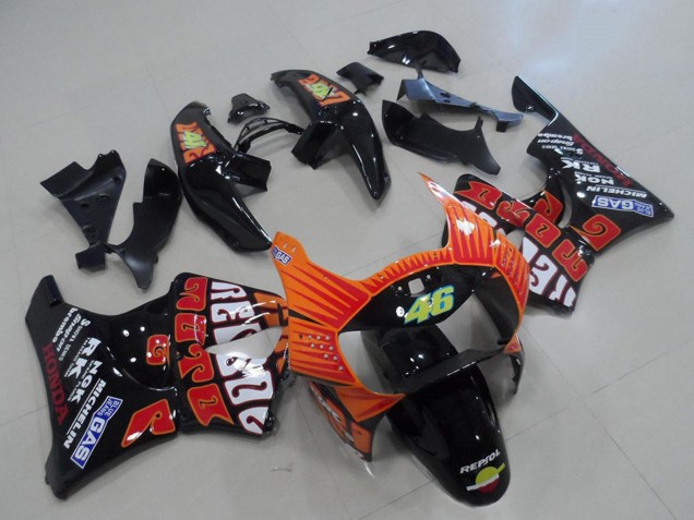 1998-1999 Glossy Black Orange Rossi Honda CBR900RR 919 Motorcycle Fairings Canada