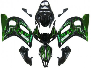 1998-2002 Glossy Black Green Flame Yamaha YZF 600 R6 Motorcycle Fairings Canada