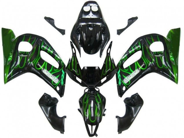 1998-2002 Glossy Black Green Flame Yamaha YZF 600 R6 Motorcycle Fairings Canada