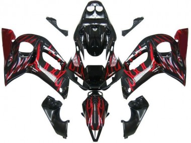 1998-2002 Glossy Black Red Flame Yamaha YZF 600 R6 Motorcycle Fairings Canada
