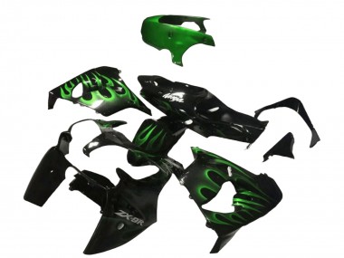 2000-2001 Glossy Black Green Flame Kawasaki ZX9R Motorcycle Fairings Canada