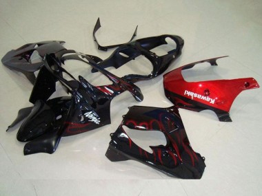 2000-2001 Glossy Black Red Flame Kawasaki ZX9R Motorcycle Fairing Canada