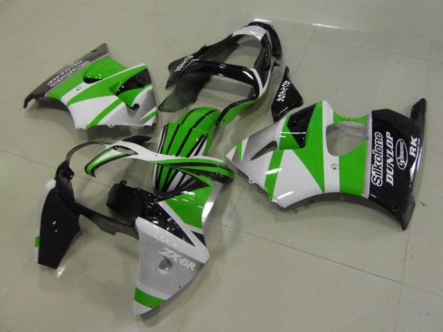2000-2002 White Green Glossy Black Stripe Silkolene Dunlop Kawasaki ZX6R Motorcycle Fairings Canada