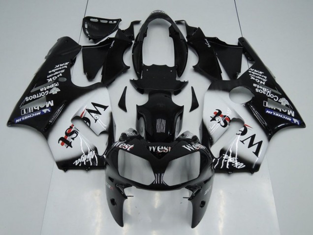 2002-2006 Glossy Black White West Kawasaki ZX12R Motorcycle Fairings Canada