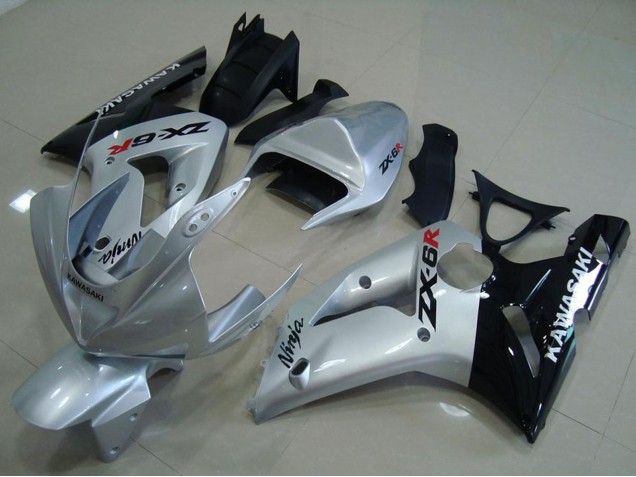 2003-2004 Silver Glossy Black Kawasaki ZX6R Motorcycle Fairings Canada