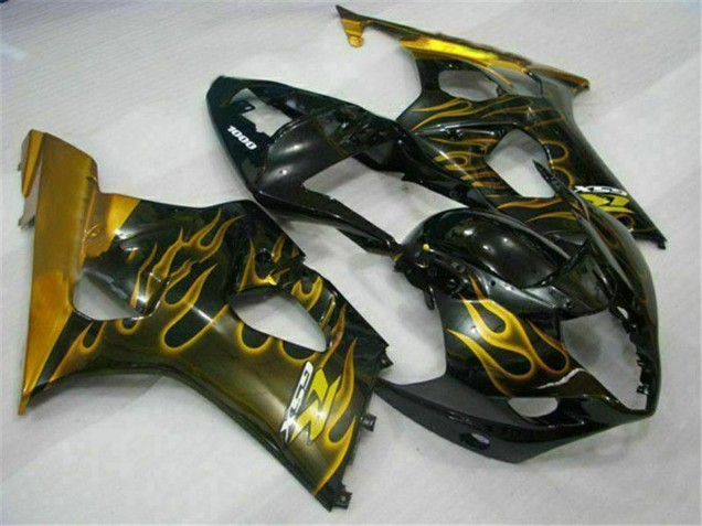 2003-2004 Glossy Black Gold Flame Suzuki GSXR 1000 Motorcycle Fairings Canada