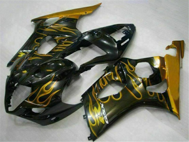 2003-2004 Glossy Black Gold Flame Suzuki GSXR 1000 Motorcycle Fairings Canada