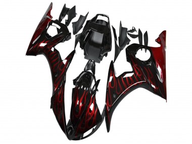 2003-2004 Glossy Black Red Flame Yamaha YZF R6 Motorcycle Fairing Canada