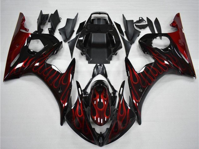 2003-2004 Glossy Black Red Flame Yamaha YZF R6 Motorcycle Fairing Canada