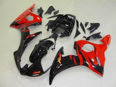 2003-2004 Glossy Black Red Flame Yamaha YZF R6 Motorcycle Fairings Canada
