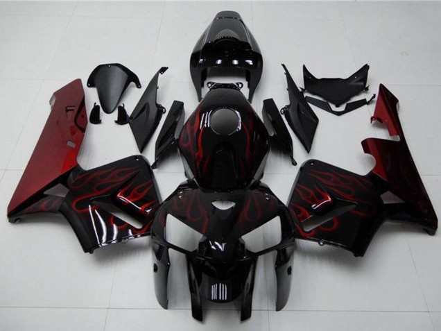 2005-2006 Glossy Black Red Flame Honda CBR600RR Motorcycle Fairing Kits Canada