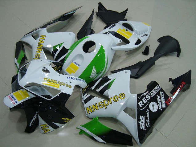 2005-2006 White Green Yellow Glossy Black Hannspree Honda CBR600RR Motorcycle Fairings Canada