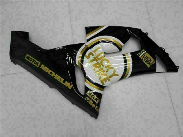2005-2006 Glossy Black White Gold Lucky Strike Kawasaki ZX6R Motorcycle Fairings Canada