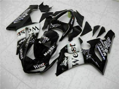2005-2006 Glossy Black White West Kawasaki ZX6R Motorcycle Fairings Canada