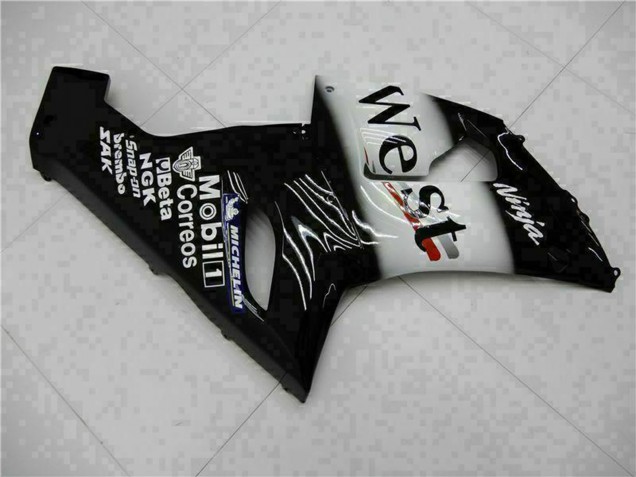 2005-2006 Glossy Black White West Kawasaki ZX6R Motorcycle Fairings Canada