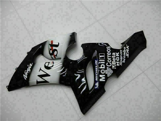 2005-2006 Glossy Black White West Kawasaki ZX6R Motorcycle Fairings Canada