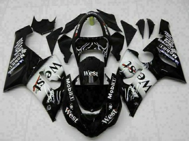 2005-2006 Glossy Black White West Kawasaki ZX6R Motorcycle Fairings Canada