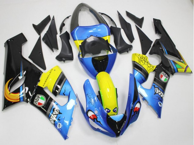 2005-2006 Blue Yellow Black Shark Kawasaki ZX6R Motorcycle Fairings Canada