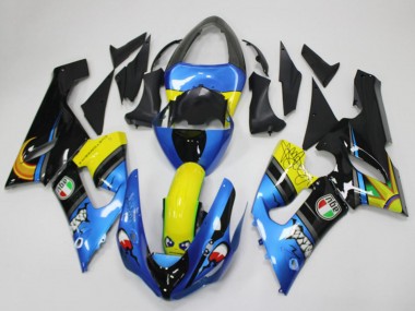 2005-2006 Blue Yellow Black Shark Kawasaki ZX6R Motorcycle Fairings Canada