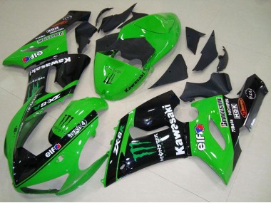2005-2006 Green Glossy Black Elf Monster Kawasaki ZX6R Motorcycle Fairings Canada
