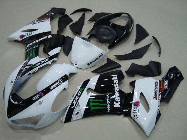 2005-2006 White Glossy Black Green Monster Kawasaki ZX6R Motorcycle Fairings Canada