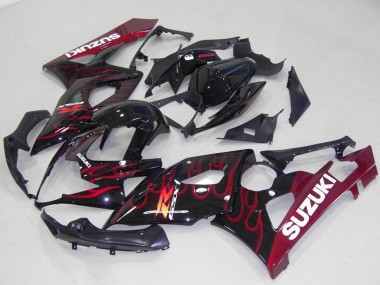 2005-2006 Glossy Black Red Flame Suzuki GSXR 1000 Motorcycle Fairings Canada