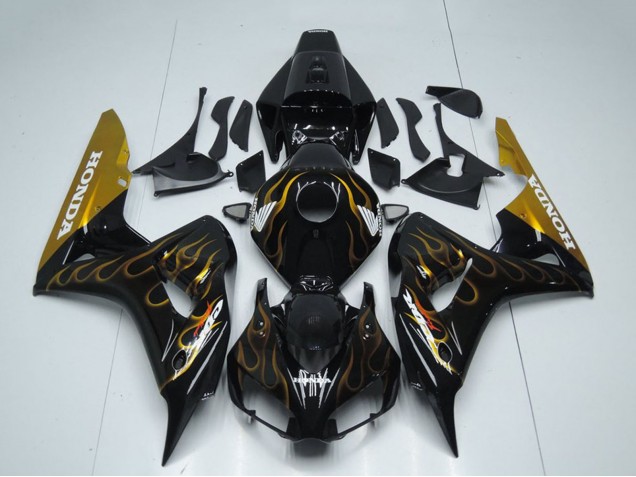 2006-2007 Glossy Black Gold Flame Honda CBR1000RR Motorcycle Fairing Canada