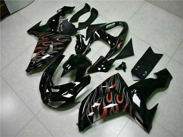 2006-2007 Glossy Black Red Flame Kawasaki ZX10R Motorcycle Fairing Kits Canada