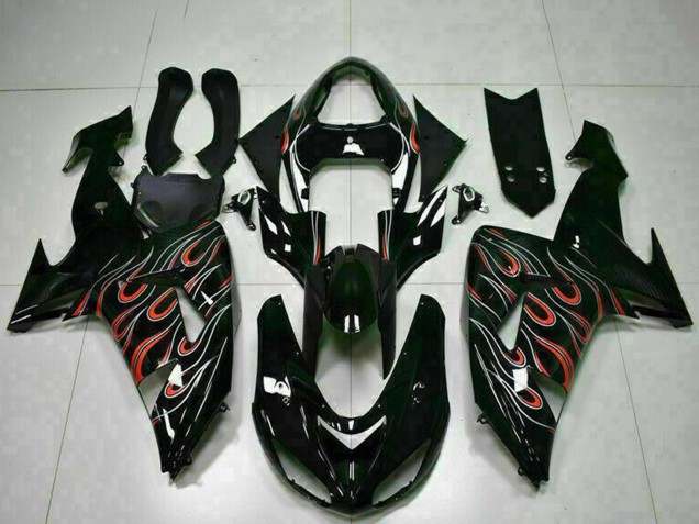 2006-2007 Glossy Black Red Flame Kawasaki ZX10R Motorcycle Fairing Kits Canada