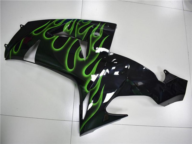 2006-2007 Glossy Black Green Flame Kawasaki ZX10R Motorcycle Fairings Canada