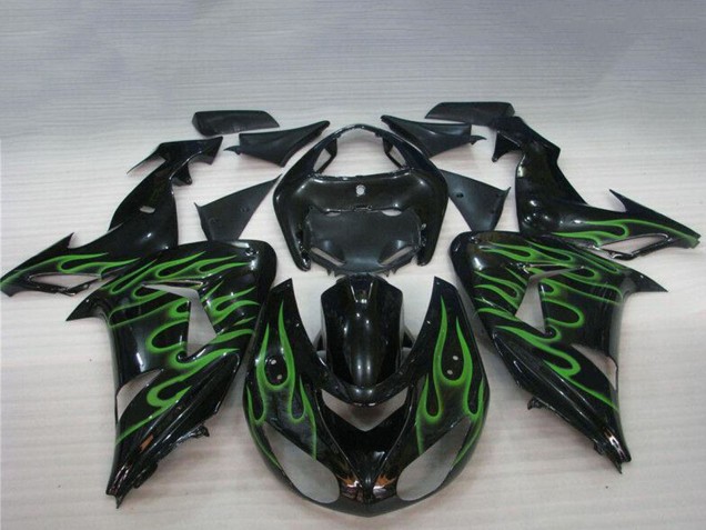 2006-2007 Glossy Black Green Flame Kawasaki ZX10R Motorcycle Fairings Canada