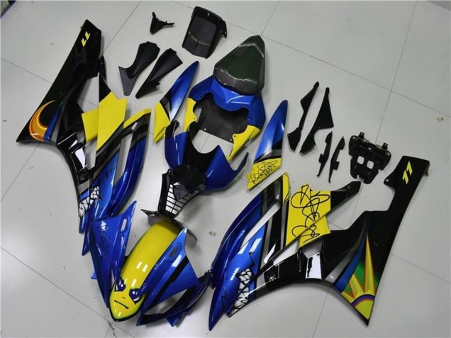 2006-2007 Blue Yellow Glossy Black Shark Yamaha YZF R6 Motorcycle Fairings Canada