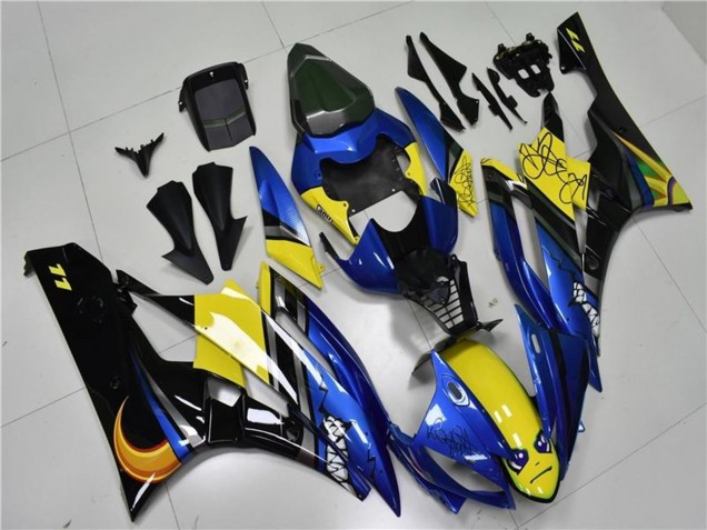 2006-2007 Blue Yellow Glossy Black Shark Yamaha YZF R6 Motorcycle Fairings Canada