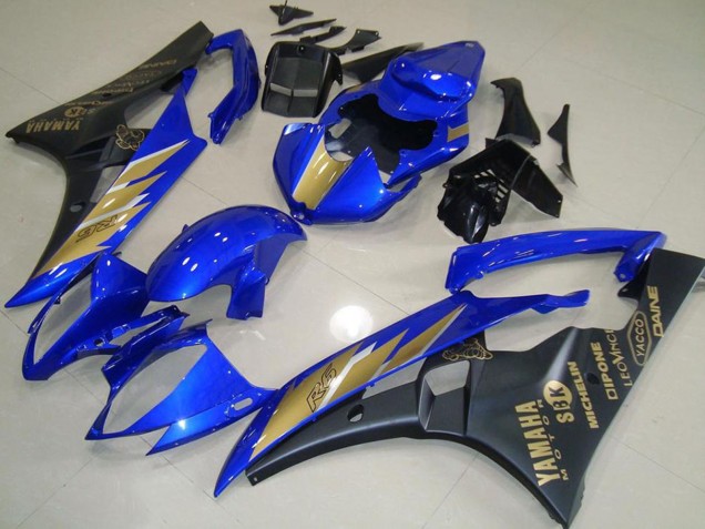 2006-2007 Blue Gold Matte Black Yamaha YZF R6 Motorcycle Fairings Canada