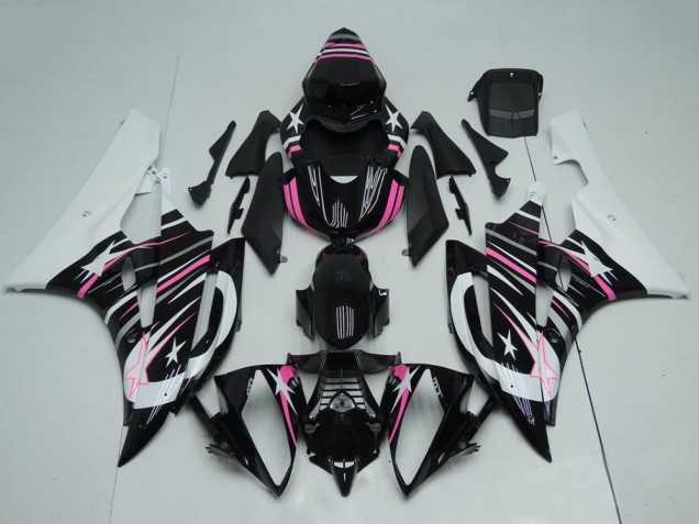 2006-2007 White Glossy Black Pink Star Flame Yamaha YZF R6 Motorcycle Fairings Canada