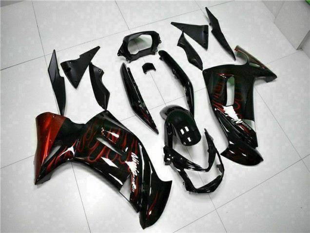 2006-2008 Glossy Black Red Flame Kawasaki EX650 Motorcycle Fairings Canada