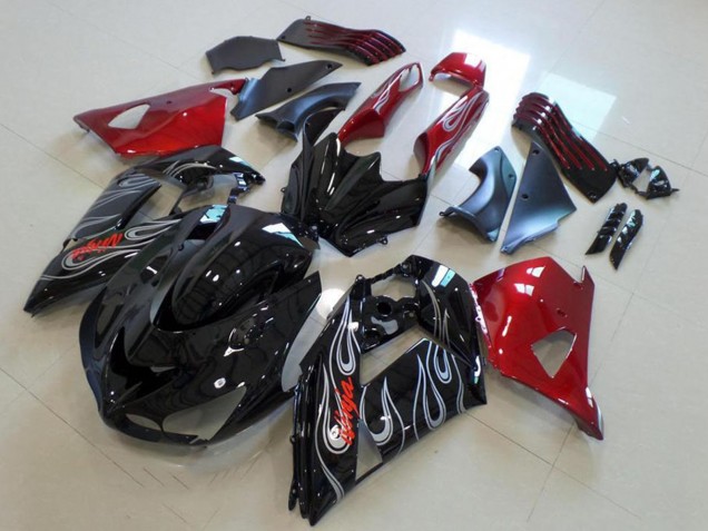 2006-2011 Red Glossy Black Silver Flame Kawasaki ZX14R ZZR1400 Motorcycle Fairings Canada