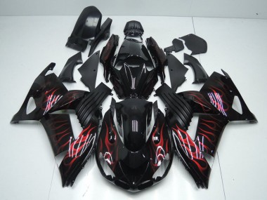 2006-2011 Glossy Black Red Flame Kawasaki ZX14R ZZR1400 Motorcycle Fairings Canada