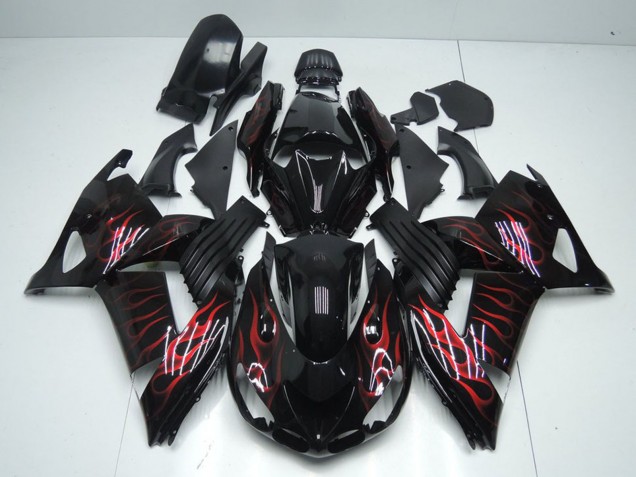 2006-2011 Glossy Black Red Flame Kawasaki ZX14R ZZR1400 Motorcycle Fairings Canada
