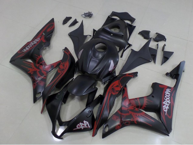 2007-2008 Matte Black Red Skull Honda CBR600RR Motorcycle Fairings Canada