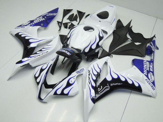 2007-2008 White Blue Glossy Black Flame Honda CBR600RR Motorcycle Fairings Canada