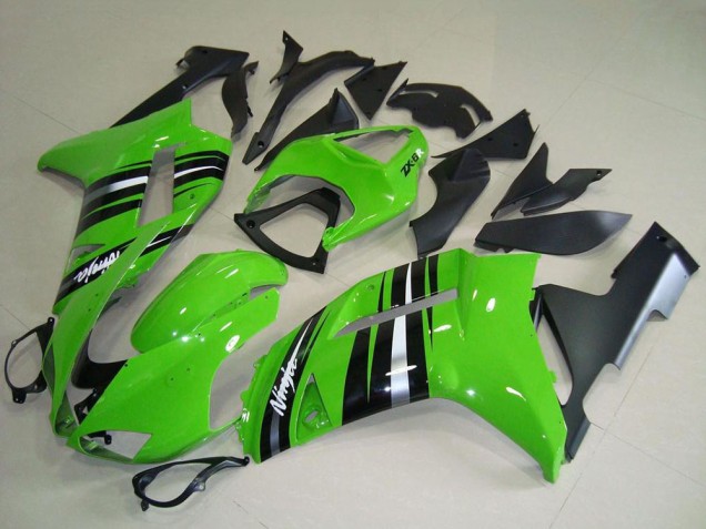 2007-2008 Green and Silver Stripe Kawasaki ZX6R Motorcycle Fairings Canada