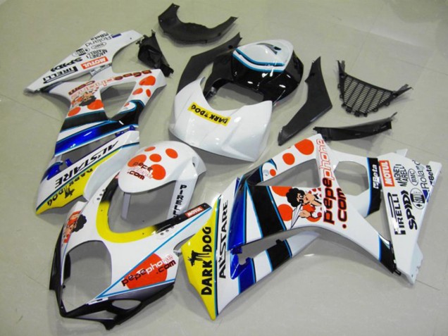 2007-2008 White Red Yellow Blue Black Pepe Phone Suzuki GSXR 1000 Motorcycle Fairings Canada