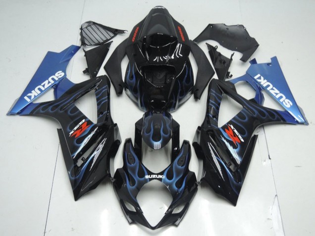 2007-2008 Glossy Black Blue Flame Suzuki GSXR 1000 Motorcycle Fairing Kits Canada