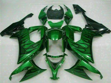 2008-2010 Glossy Black Green Flame Kawasaki ZX10R Motorcycle Fairings Canada