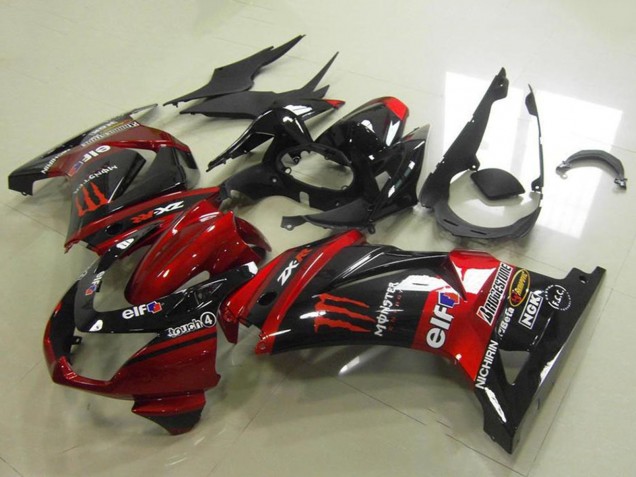 2008-2012 Candy Red Glossy Black Elf Touch4 Monster Kawasaki ZX250R Motorcycle Fairings Canada