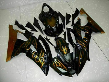 2008-2016 Glossy Black Gold Flame Yamaha YZF R6 Motorcycle Fairings Canada