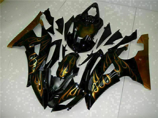 2008-2016 Glossy Black Gold Flame Yamaha YZF R6 Motorcycle Fairings Canada