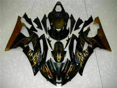 2008-2016 Glossy Black Gold Flame Yamaha YZF R6 Motorcycle Fairings Canada