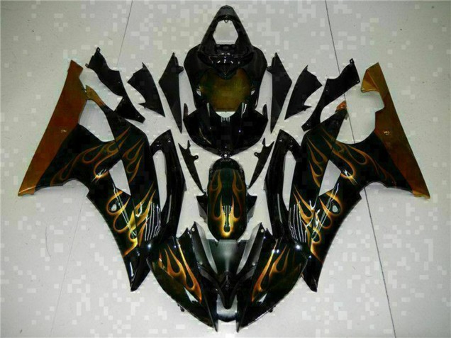 2008-2016 Glossy Black Gold Flame Yamaha YZF R6 Motorcycle Fairings Canada